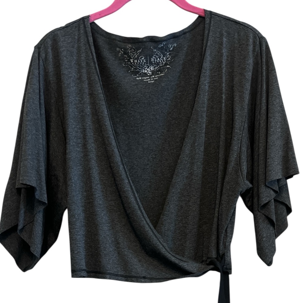 White House Black Market Charcoal Balletcore Wrap Cardigan Size Large